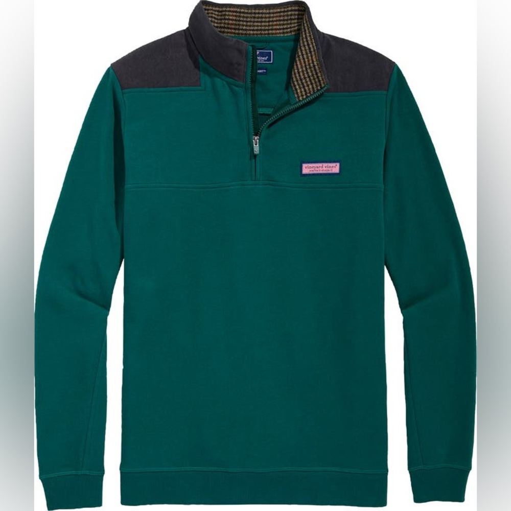 Vineyard Vines Charleston Green & Charcoal Professor Shep Shirt 1/4 Zip Pullover